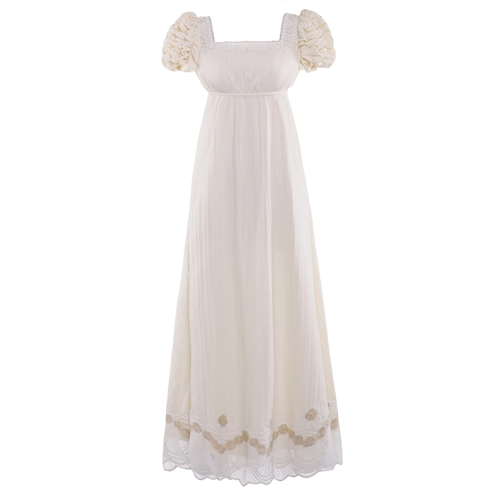 Photo 1 of (MEDIUM) (BAGGED) Vibsion Regency Dresses for Women Puff Sleeve Empire Waist Victorian Retro Dress Luxurious Lace Party Gown M