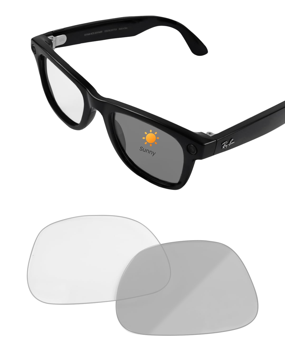 Photo 1 of BandSmith Transitions Lenses for Ray-Ban Meta Wayfarer RW4008 53mm (Large), Clear-to-Gray Replacement Smart Eyeglass Lenses For Men & Women, Scratch-Resistant & Ultra Tough