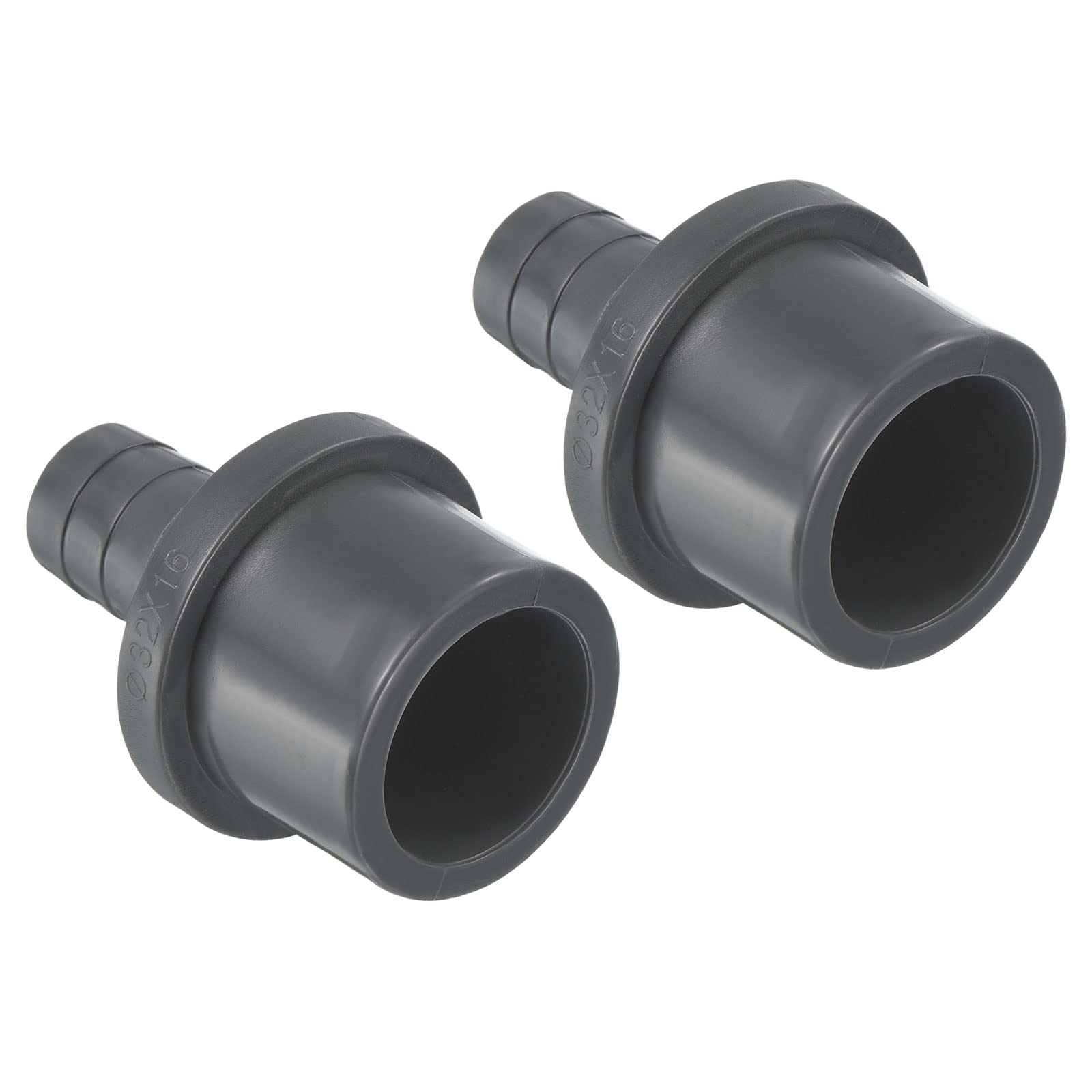 PATIKIL UPVC Reducer Pipe Fitting 32mm OD 16mm Barbed, 2 Pack Straight Coupling Adapter Connector, Grey
