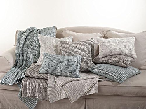 Aqua Blue-Green 100% Cotton Knitted Design with Foil Printing Pillow - Filled, 20 Inch Rectangular