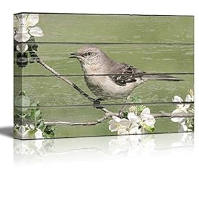 Grey Bird Sitting on a Flower Branch on...