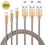 Deepcomp iPhone Cable,3Pack 3FT 6FT 10FT Nylon Braided Lightning Charger to Cable Data Syncing Cord Compatible with iPhone 7/7 Plus/6S/6S Plus,SE/5S/5,iPad,iPod Nano 7