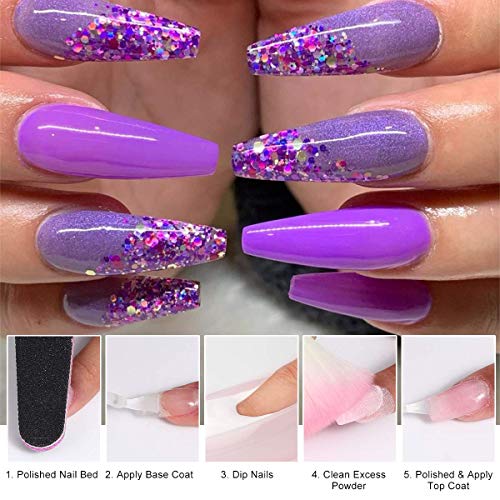 Saviland Dip Powder Nail Kit Starter, 8 Colors White Pink Glitter