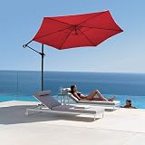 VOUNOT 3m Cantilever Garden Parasol Red with Crank Tilt 360° Sun Shade view 5
