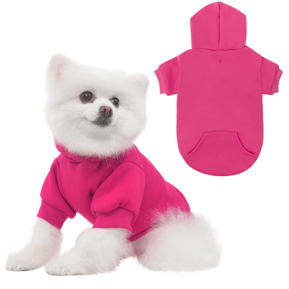 KOOLTAIL Basic Dog Hoodie - Soft & Warm Dog Hoodie Sweater with Leash Hole and Pocket, Dog Winter Coat, Cold Weather Clothes Sweatshirt for Small Medium Large Dogs Puppy Cat Boys Girls Deep Pink M