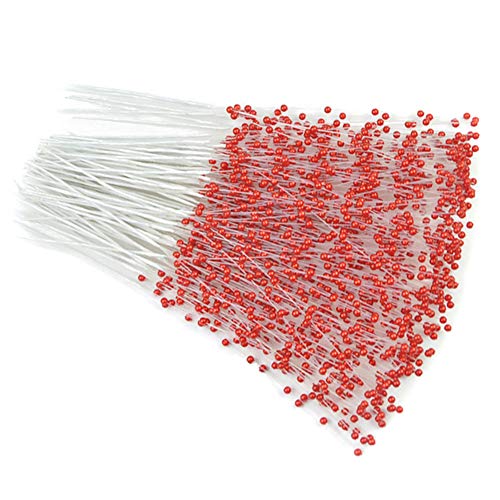 Fodattm 100 Stems Imitation Pearl Sticks Beaded String for Crafts Spray Beads Wire Stems DIY Accessories Christmas Garland Wedding Bridal Flower Bouquet Party Table Decor (Red)