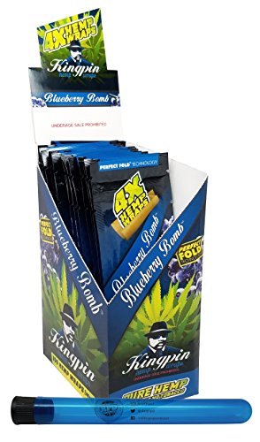 Kingpin Pure Hemp Flavored Wraps (Blueberry Bomb, 25 Packs/Full Box) with Rolling Paper Depot XL Doobtube