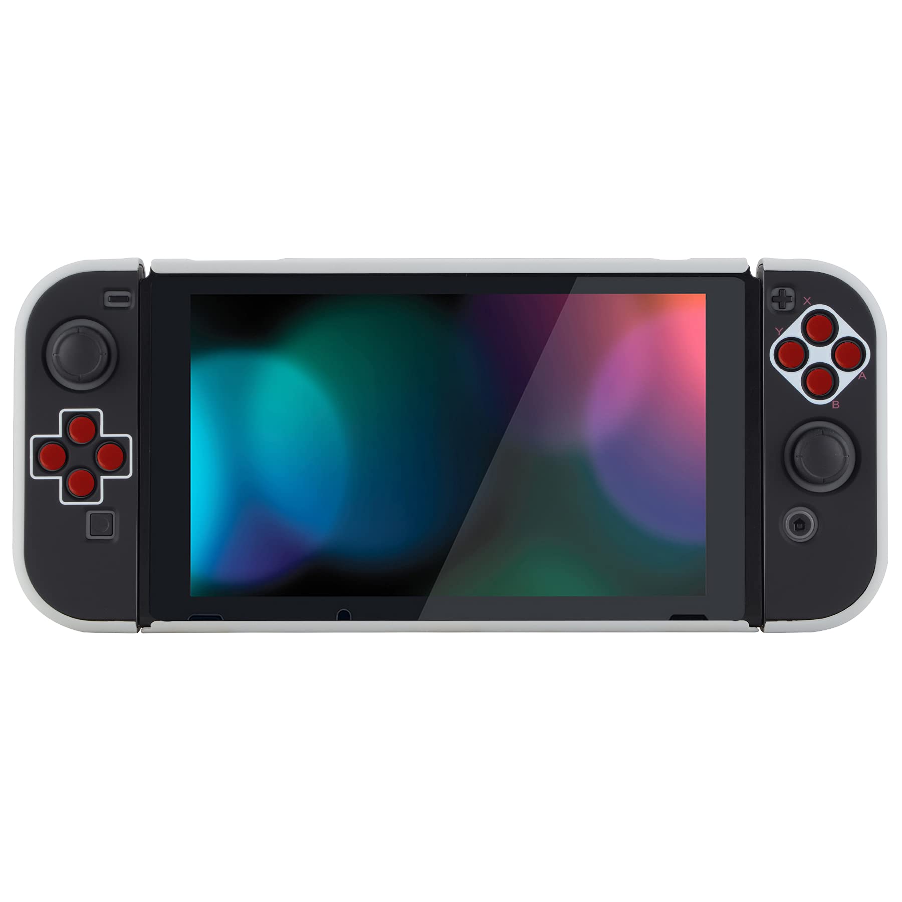 eXtremeRate PlayVital Back Cover for Nintendo Switch Console, NS Joycon Handheld Controller Protector Hard Shell, Dockable Protective Case with Red ABXY Direction Button Caps - Classics NES Style