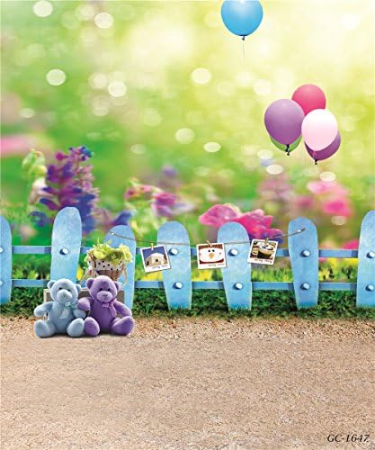 5x7ft Kate Green Photography Backdrops Cute Bear Red Balloon Background for Children Photo Pops