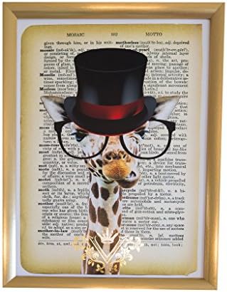 11x16 inches Gentleman Giraffe Upcycled Vintage Dictionary Art with Golden Magnificent Monograms Print