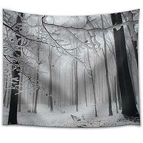 Forest Covered in Snow and with Some Fog - Fabric Tapestry, Home Decor - 51x60 inches