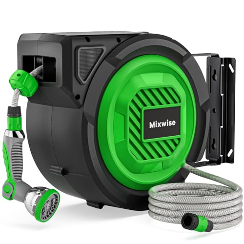 Retractable Garden Hose Reel, 5/16'' x 20m+2m Wall Mounted Hose Reel with 180° Swivel Bracket,10-Pattern Nozzle, Automatic Slow Return System, Any Length Lock, Hosepipes for Garden, Cleaning
