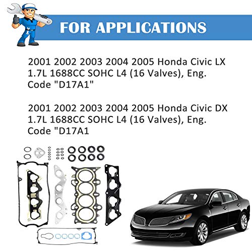 Donepart Engine Cylinder Head Gasket Set for 2001 2002 2003 2004 2005 Honda Civic DX LX 1.7L D17A1 HS26236PT SL1000 HS4034