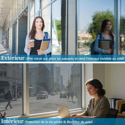 Niviy Mirror Film for Windows, 59.4 x 200 cm, Anti-Heat, Sun Protection and Privacy Anti-UV for Home / Office Windows