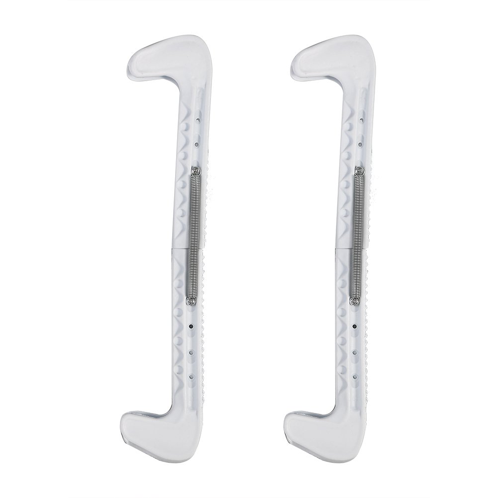 Fafeims 1 Pair Plastic Ice Skate Blade Covers Guards With Adjustable Spring for Hockey Skates Figure Skates Ice Skates(White)