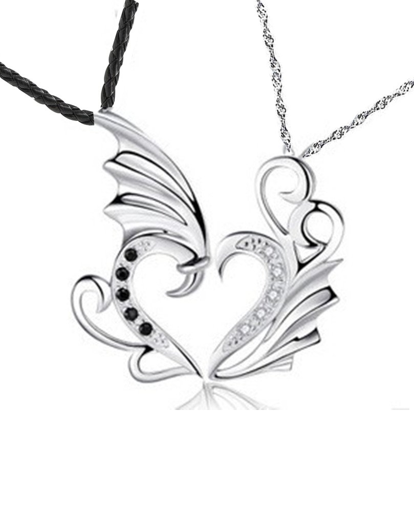 His & Hers Couples Angel Wing Two Piece Heart Pendant Necklace I love you Great Gift Boyfriend Girlfriend