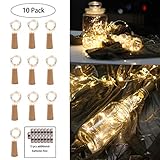 Barisc Wine Bottle Lights with Cork, 10 Packs LED Fairy Lights Battery Operated 6.5ft 20 LEDs Silver Copper Wire (Warm White, Waterproof)