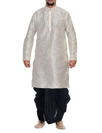 Royal Men's Beige Silk blend Festive Dhoti Kurta Set