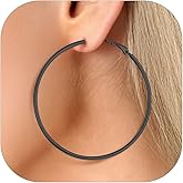 FaithHeart 2mm Thin Hoop Earrings for Women Hypoallergenic, Silver/Black/14K Gold Plated Stainless Steel Large Hoop Earrings for Women Lightweight Earring Trendy Jewelry, 20mm-100mm