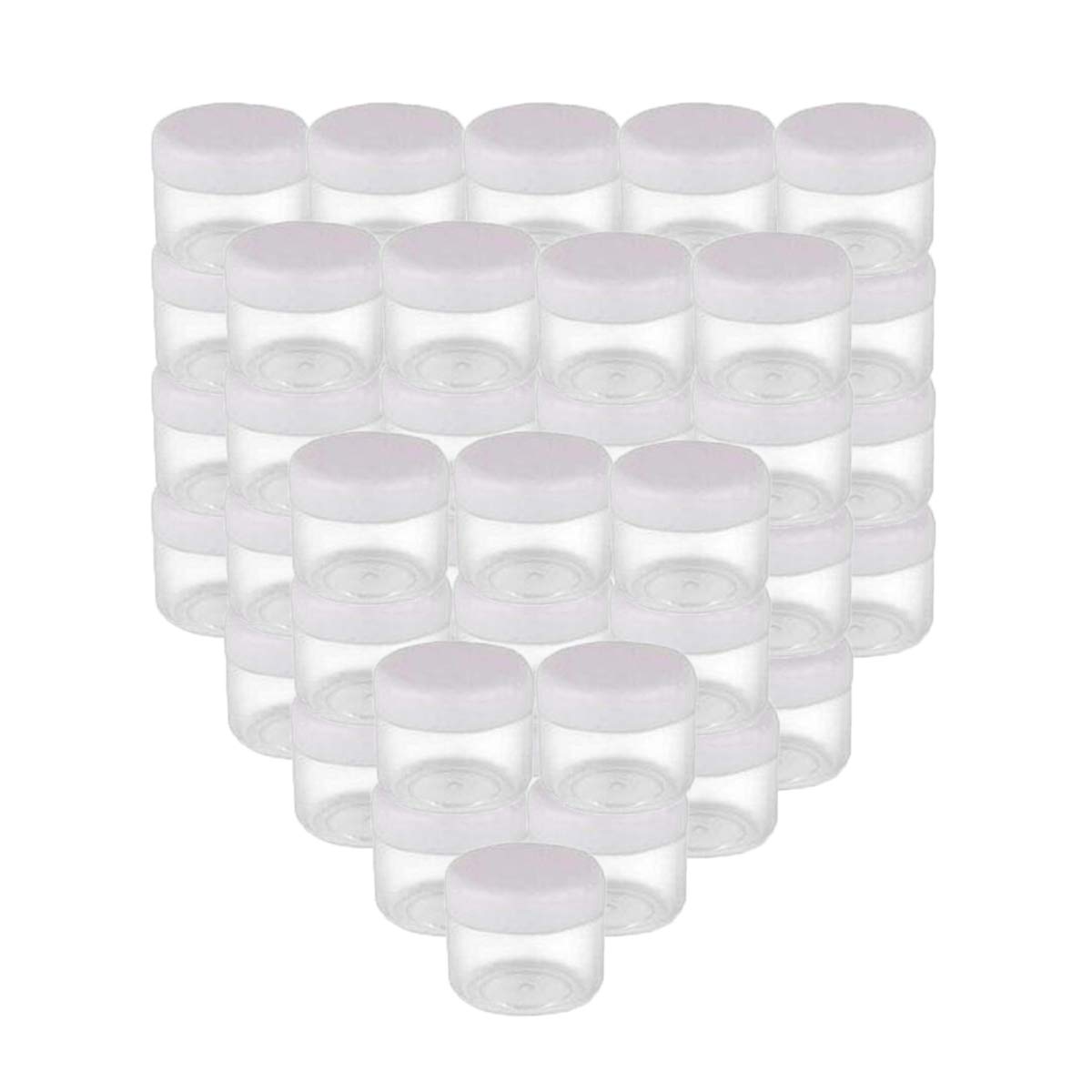 50PCS 20G/0.7oz Empty Plastic Small Bottles Sample Cosmetic Jar Pots with White Screw Lid Makeup Travel Container Dispenser for Cream Lotion Nails Gems
