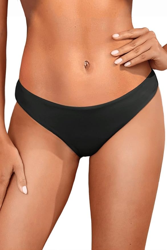 Photo 1 of Tempt Me Women Low Rise Bikini Bottoms - Black Moderate Coverage Bathing Suit Bottoms Low Waisted Swimsuit Bottoms Brief Swimwear 2025 S