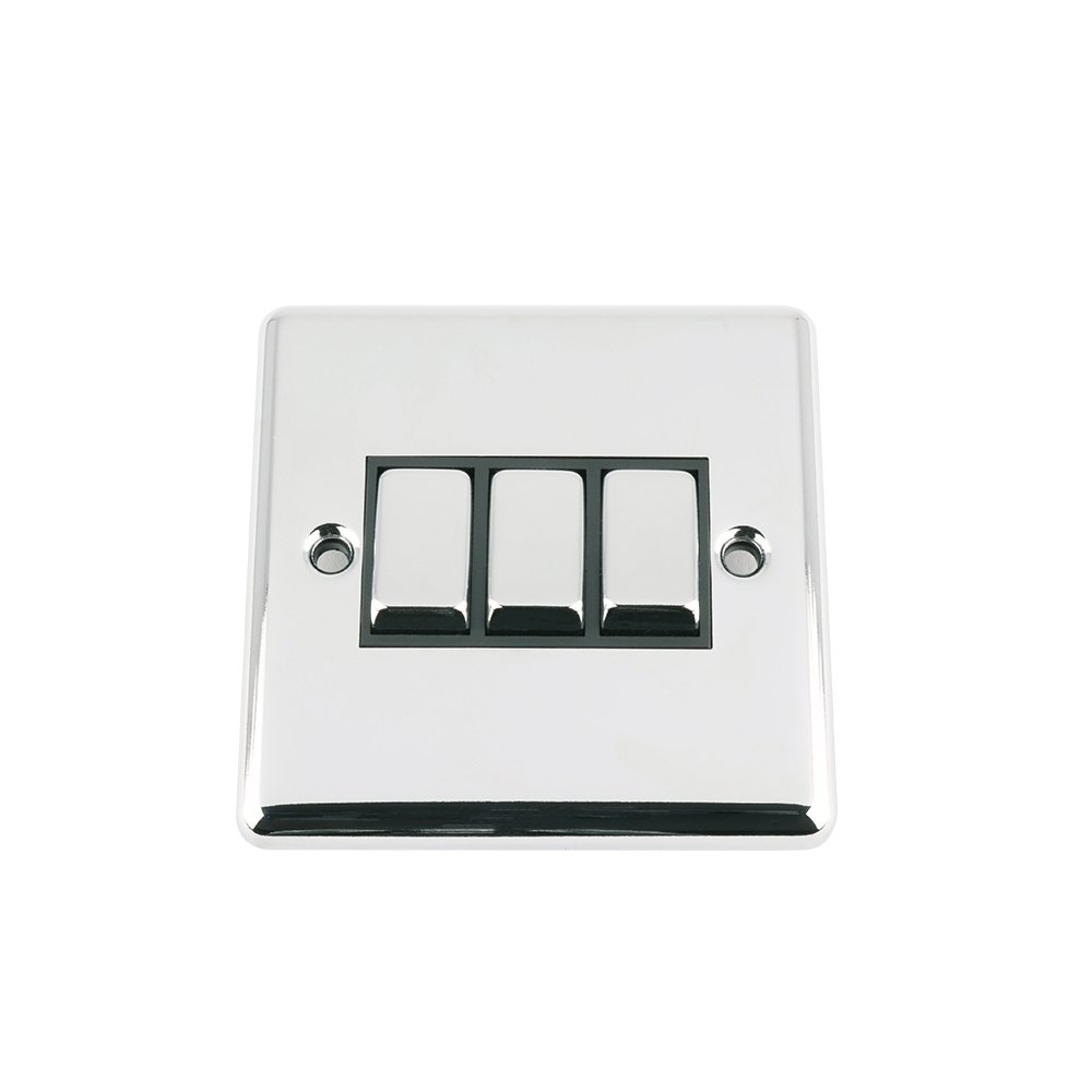 A5 SWI3GCCBC 3 Gang 2 Way 10 A Classical Chrome Polished Black Insert Metal Rocker Light Switch
