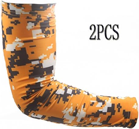 Sports Apparel compression Arm Sleeves 2pcs, Men, Women, Youth - Basketball Shooter,Football Basketball Cycling sports (Orange/black/white, Youth Small)