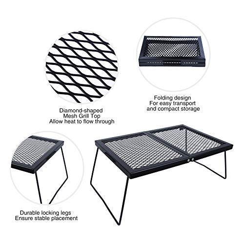 REDCAMP Folding Campfire Grill Heavy Duty Steel Grate, Portable Over Fire Camp Grill for Outdoor