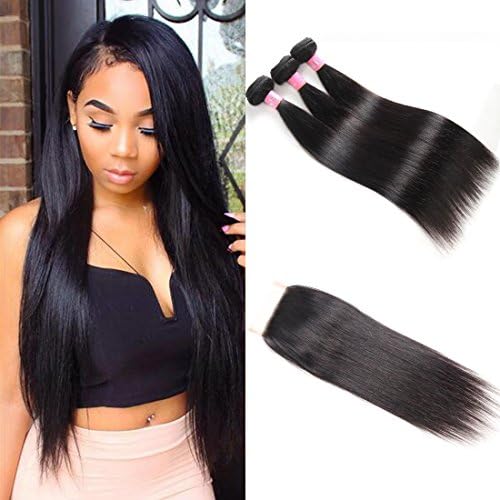 ZILING Brazilian Hair 3 Bundles Straight Human Hair Extensions Unprocessed Brazilian Straight Mixed Length (14 16 18 w 12 free part)