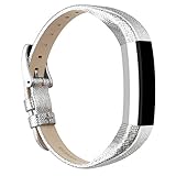 AK Bands for Fitbit Alta / Fitbit Alta HR 2017, Adjustable Comfortable Fitbit Alta / Fitbit Alta HR Accessories Leather Wristband for Fitbit Alta HR 2017 / Fitbit Alta Bands (silver)