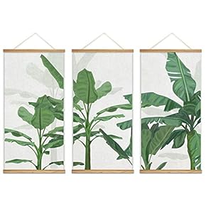 Hanging Poster with Wood Frames Beautiful Green Plants Home Wall Canvas Prints Ready to Hang - 18"x36"x3 Panels