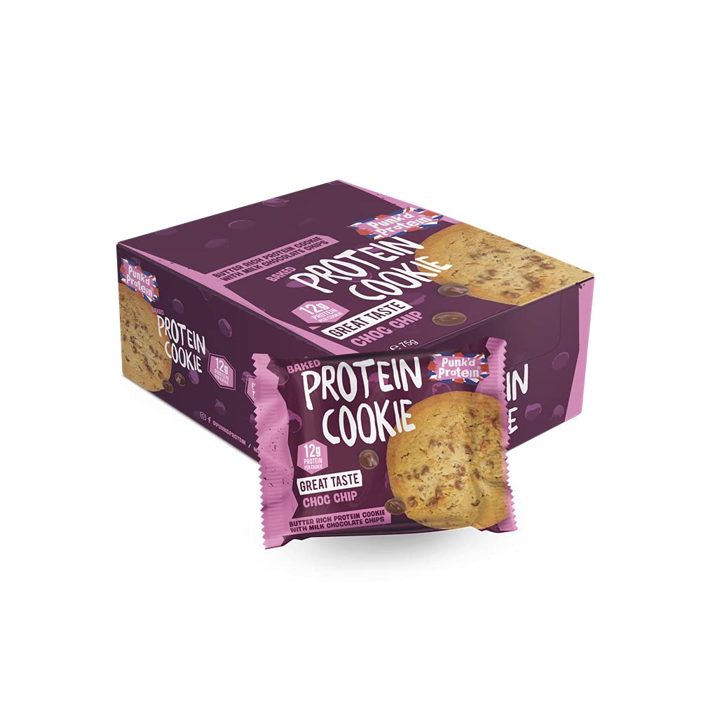 Punk'd Protein Cookies (Box of 12x e75g) – Pack of 12 High Protein Snacks (12g per Bar) | Handmade Chocolate Chip Cookie Biscuit Box | Alternative Snack to Protein Bars