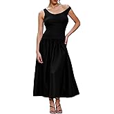 winkbay Women's Asymmetrical Neck Maxi Dress Sleeveless Flared A Line Drop Waist Flowy Dresses