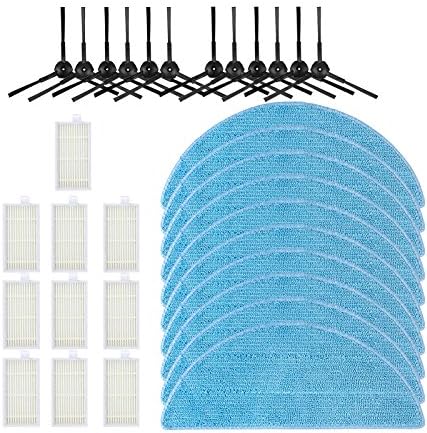 10pcs HEPA Filter+6pairs Side Brush+10pcs Cleaning Mop Cloth Replacement Washable for Home Clean for CR120 CR121 Vacuum Cleaner