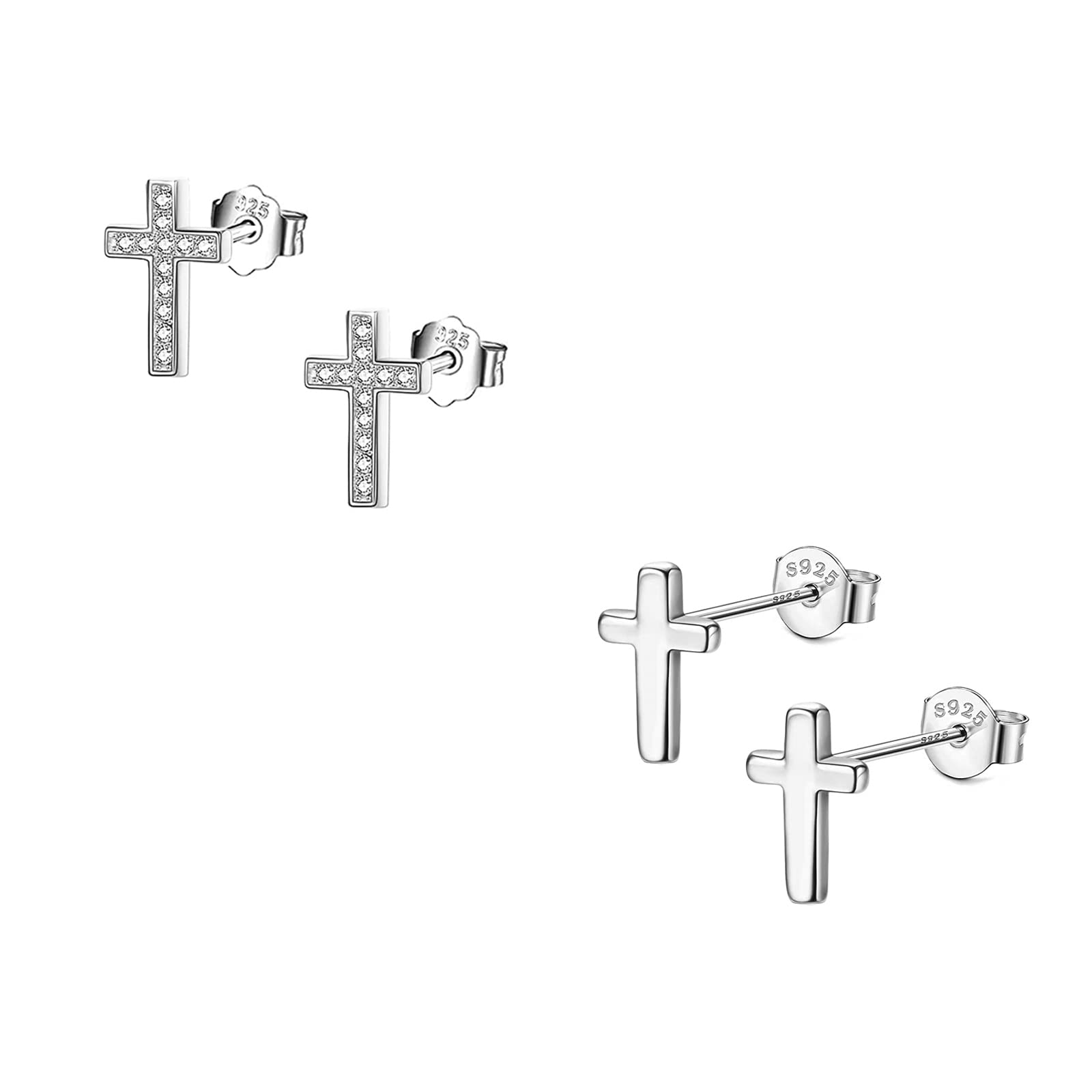 Bo Win 925 sterling silver stud earrings diamond cross earrings for women girls