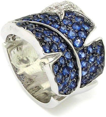 Leafy Wide Band/Cocktail Ring w/Blue & White CZs