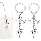 2Pcs Silver Cute Star Moon Keychain Aesthetic Accessories Stainless Steel Key Ring Purse Handbag Backpack Bag Charms Car Holder Convenient to Carry Decoration Small in Size,Keyrings and Charms