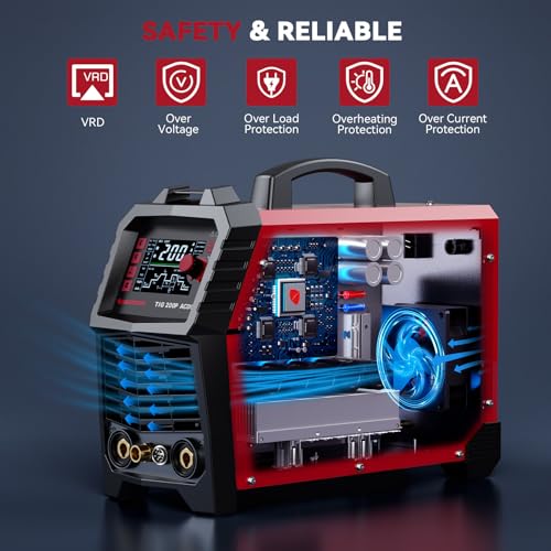 ARCCAPTAIN 7 in 1 TIG Welder AC/DC 200Amp with Pulse, 110V/220V Aluminum Welder Machine with Square/Triangular Wave/Spot TIG/Stick/MMA MultiProcess Welding Machine