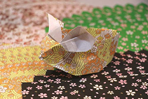 Japanese Origami 5.9inch Fancy Folding Paper Chiyogami 12 Designs 300 Sheets with Origami Box (3 Pack & Box)
