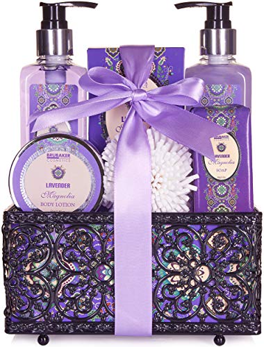 BRUBAKER Cosmetics Home Spa Gift Basket - Lavender & Magnolia Scent - 7 Pcs Luxury Bath & Body Gift Set for Women and Men 1 BRUBAKER Cosmetics Home Spa Gift Basket - Lavender & Magnolia Scent - 7 Pcs Luxury Bath & Body Gift Set for Women and Men