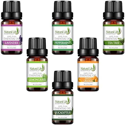 Natural Life Essentials Premium Six Collection - Therapeutic Aromatherapy Top 6 Essential Oils Set - 100% Pure - Helps Relieve Stress, Anxiety for Better Sleep &amp; Relaxation - Lavender, Tea Tree &amp; More