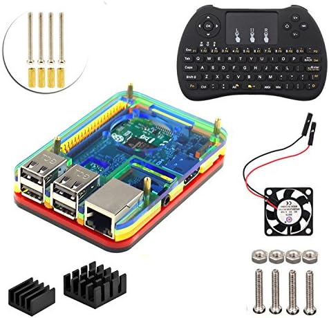 4 in 1 Starter Kit for Raspberry Pi 3 Model b ,5 Layers Case , Wireless Bluetooth Keyboard ,Cooling Fan , Heatsink (Multi Color)