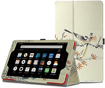 NUYEA Case for All-New Amazon Fire HD 8 (2016 6th Generation) -Hand Strap Stand PU Leather Case for 2016 Amazon Fire HD 8, Auto Wake / Sleep (DRAWING F)