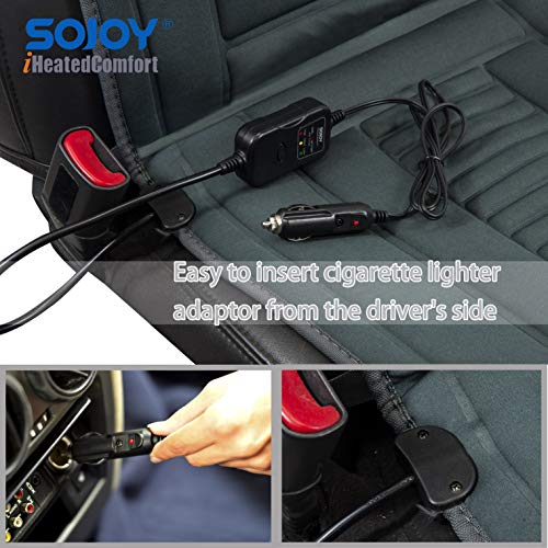 Sojoy Universal 12V Heated Car Seat Heater Heated Cushion Warmer High/Medium/Low Temp Switch, 45 Minute Timer (Gray) - Thumbnail 4