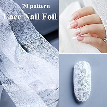 20 Roll White Nail Art Transfer Foil Lace Flower Nail Amazon Com