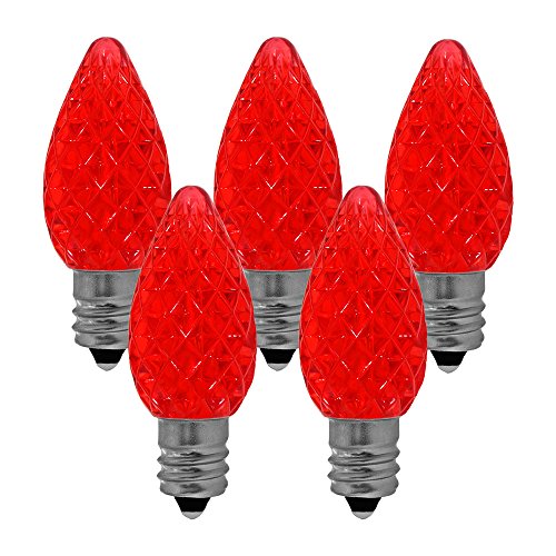 NORAH DECOR Faceted LED C7 Red Replacement Night Light Bulbs, Commercial Grade,Supper Brightness LED, Fits Into Candelabra E12 Base Sockets, 25 Pack