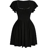 BEAUDRM Women's Plus Size Bowknot Mini Dress Square Neck Ruffle Short Sleeve A Line Flared Dresses