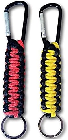Paracord Keychain with Carabiner and Key Ring 550lbs (2 Pack) (Red, Yellow)