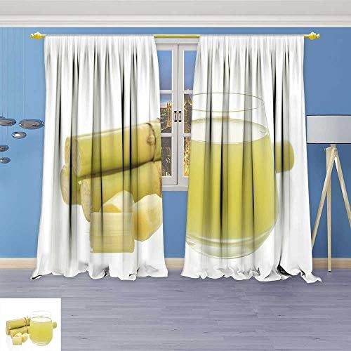 SOCOMIMI Embossed Thermal Weaved Grommet Blackout Curtains Squeezed Sugar Cane Juice in Glass with Cut Pieces Cane Blocks up to 80% of Sunlight- Premium Draperies 120W x 84L inch
