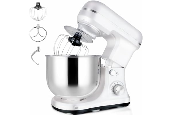 MURENKING Stand Mixer 5-QT, 6+P Speed Tilt-Head Food Mixer 300W Dough Mixer with Stainless Steel Bowl,Dough Hook,Flat Beater&